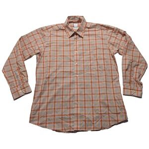 SERO‎ by FORSYTH NO IRON TAILORED FIT - Men Large Orange Multi Plaid Shirt EUC
